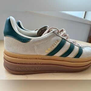 adidas Gazelle Platform Sneakers in Beige and Dark Green size 7 US